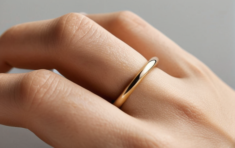 **

`A minimalist gold ring, simple band style, on a hand with neutral skin tone. Soft, diffused lighting. Emphasize elegance and understated beauty.  Focus on the ring's texture and shine.  Background is blurred and soft.`

**